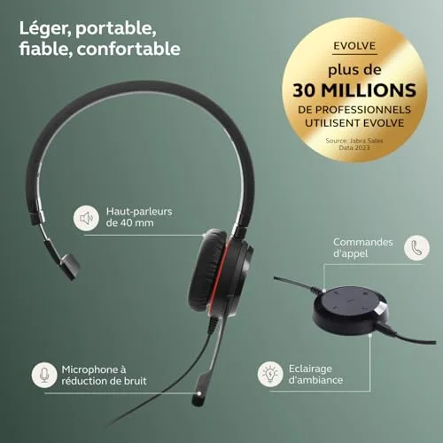 Jabra Evolve 30 II Mono Filaire UC avec Réduction de Bruit Micro - vue 2