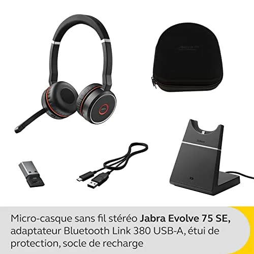 Jabra Evolve 75 SE UC Stereo Noir ANC Bluetooth - vue 2