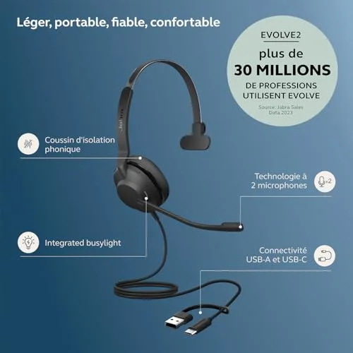Jabra Evolve2 30 SE Stéréo USB-A/USB-C Noir - vue 2