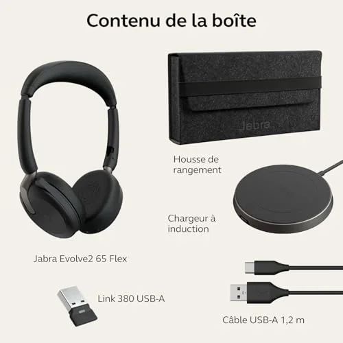 Jabra Evolve2 65 Flex UC Stereo ANC Hybride Bluetooth 5.2 - vue 9
