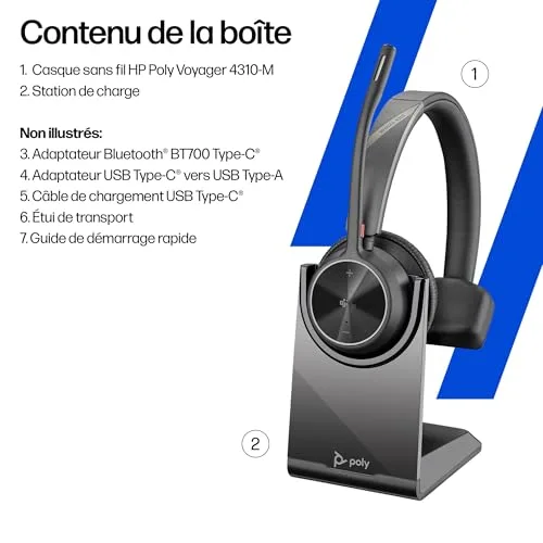 Poly Voyager 4310 UC — micro-casque sans fil Bluetooth 5.2 monaural perche microphone antibruit certifié Teams - vue 7