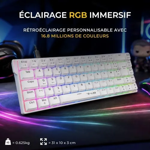 THE G-LAB Keyz Titanium HE Blanc AZERTY 65% RGB - vue 7