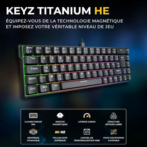 THE G-LAB Keyz Titanium Wireless 65% AZERTY RGB - vue 2