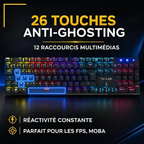 Clavier gamer mécanique - Switch rouge - THE G-LAB - KEYZ RADIUM - 100% - Filaire - Rainbow - vue 6