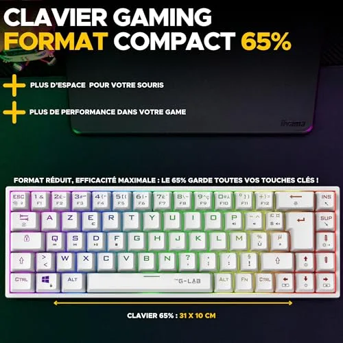 The G-Lab KEYZ TITAN Blanc 65% Triple Mode RGB Switch Outemu Red - vue 2