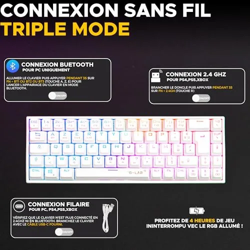 The G-Lab KEYZ TITAN Blanc 65% Triple Mode RGB Switch Outemu Red - vue 4