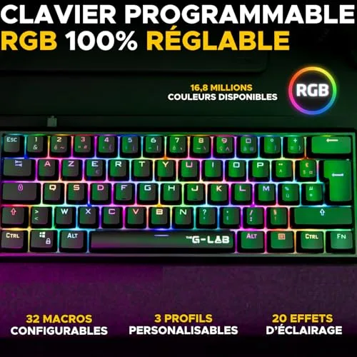 The G-Lab Keyz Thallium TKL 60% Outemu Red Hot Swappable RGB AZERTY - vue 6