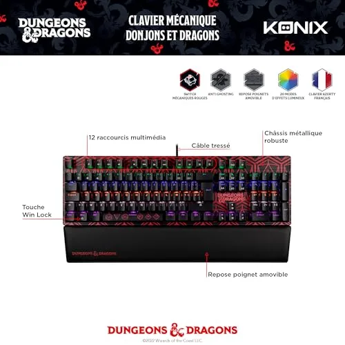 KONIX Clavier Mécanique Dungeons & Dragons RGB AZERTY - vue 2