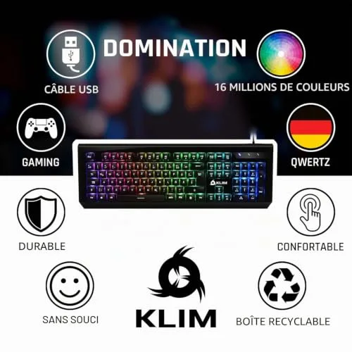 KLIM Domination Clavier Mécanique RGB Switchs Outemu Bleus AZERTY - vue 4