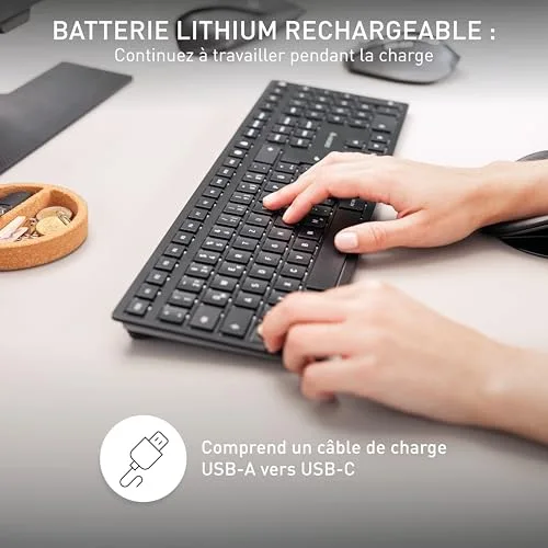 Cherry KW 9100 SLIM AZERTY sans fil 2,4 GHz Bluetooth rechargeable - vue 4
