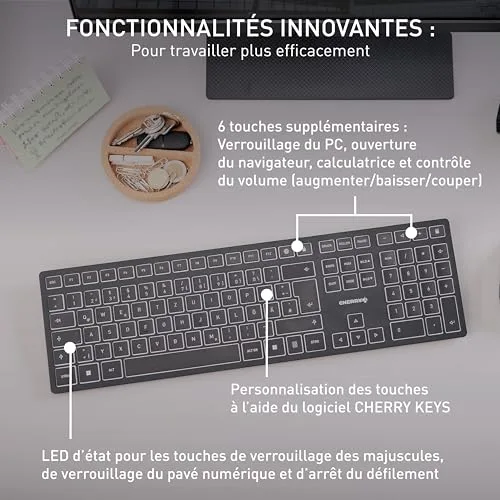 Cherry KW 9100 SLIM AZERTY sans fil 2,4 GHz Bluetooth rechargeable - vue 7