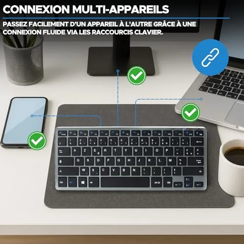 Bluestork KB-Mini R AZERTY sans fil rechargeable gris/noir - vue 5