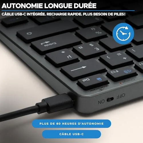 Bluestork KB-Mini R AZERTY sans fil rechargeable gris/noir - vue 7