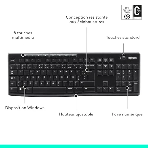 Logitech K270 Clavier Sans Fil AZERTY Noir - vue 7