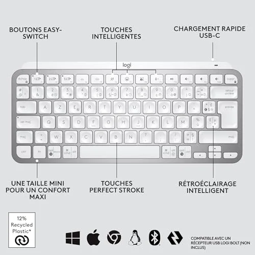 Logitech MX Keys Mini Gris clair AZERTY sans fil rétroéclairé - vue 8