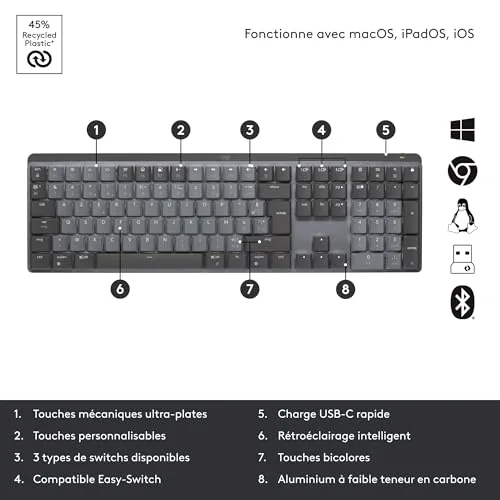 Logitech MX Mechanical AZERTY Sans Fil Mécanique Rétroéclairé - vue 7