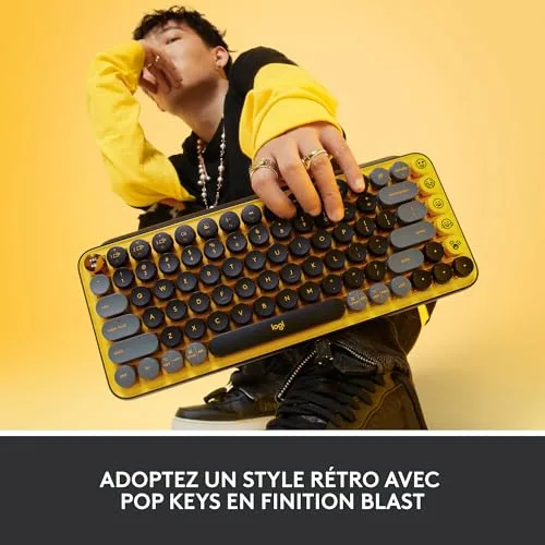 Logitech Pop Keys Jaune AZERTY Mécanique sans Fil - vue 2