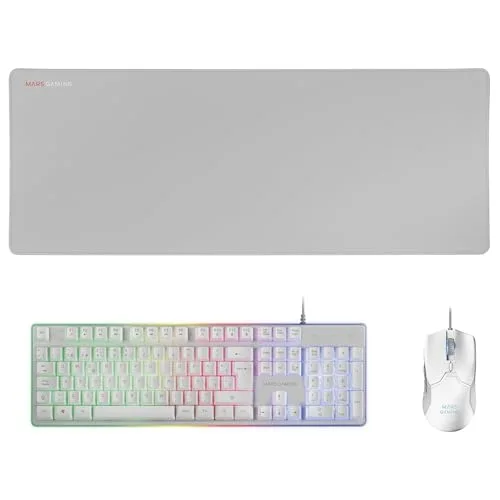 Mars Gaming MCPXWES Combo Clavier Souris Tapis XXL H-Mech Blanc