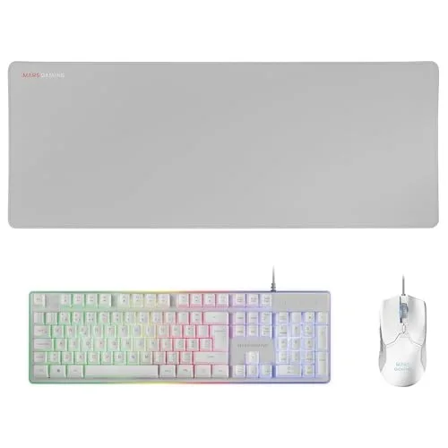 Mars Gaming MCPXWPT Combo Clavier Souris Tapis XXL Blanc RGB AZERTY Portugais