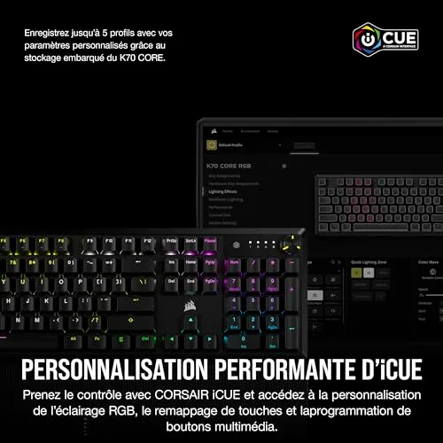 Corsair K70 Core RGB Full-size AZERTY avec Repose-Paume MLX Red - vue 6