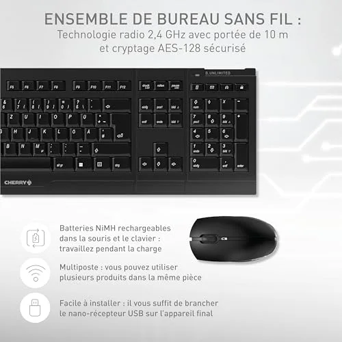 Cherry B.Unlimited 3.0 Ensemble clavier et souris sans fil 2.4 GHz Noir - vue 2