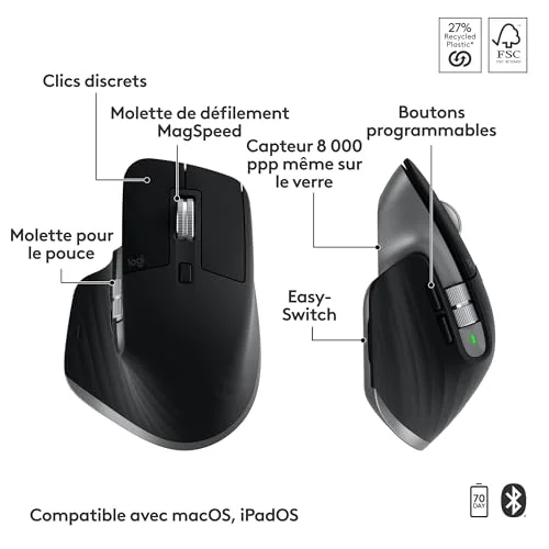 Logitech MX Keys S Combo for Mac Gris Sidéral AZERTY - vue 6