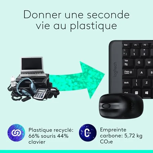 Logitech MK220 Ensemble Clavier Souris Sans Fil AZERTY Noir - vue 6
