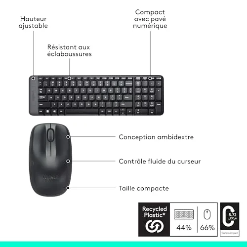Logitech MK220 Ensemble Clavier Souris Sans Fil AZERTY Noir - vue 8