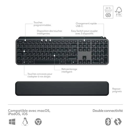 Logitech MX Keys S AZERTY Graphite Sans Fil Rétroéclairé - vue 6