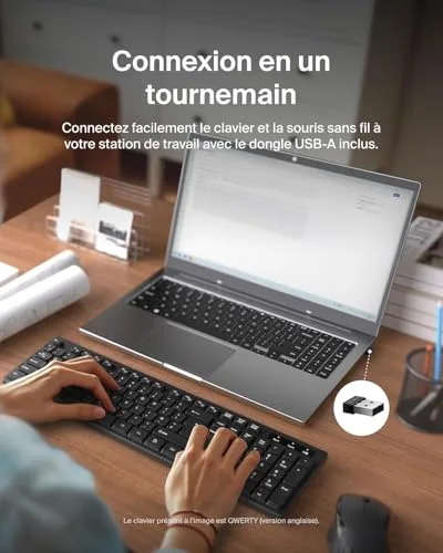 Pack clavier AZERTY et souris sans fil - BELKIN - Modèle Standard - Noir - Récepteur USB 24 GHz - 1000 DPI - vue 2