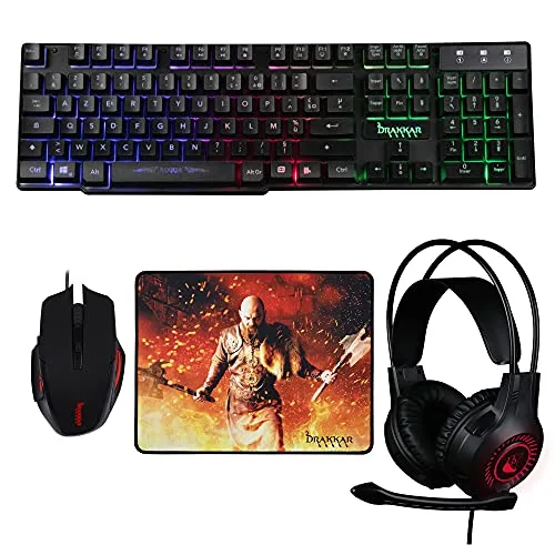 KONIX Drakkar 4 en 1 Pack Gaming Clavier Membrane AZERTY LED
