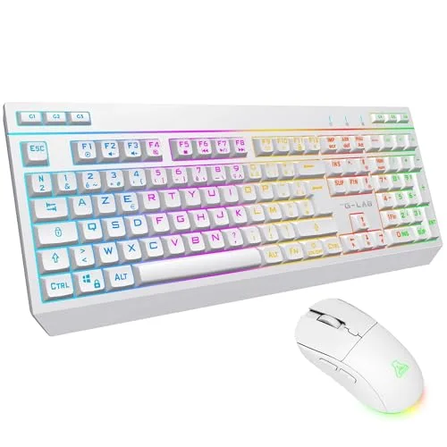 THE G-LAB Combo Tungsten EX Blanc Clavier + Souris Sans Fil