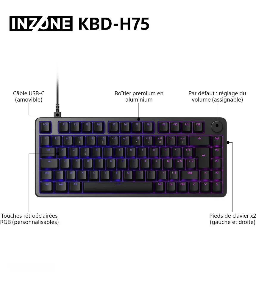 Sony INZONE KBD-H75 Noir - vue 2