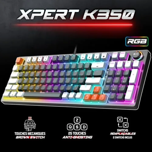Spirit of Gamer XPERT-K350 Grey Mécanique Hot-Swap RGB - vue 2