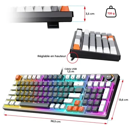 Spirit of Gamer XPERT-K350 Grey Mécanique Hot-Swap RGB - vue 7