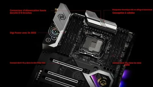 ASRock X299 Taichi CLX - Carte mère ATX Socket 2066 Intel X299 Express - 8x DDR4 - SATA 6Gb/s + M.2 - USB 3.2 2x2 - vue 3