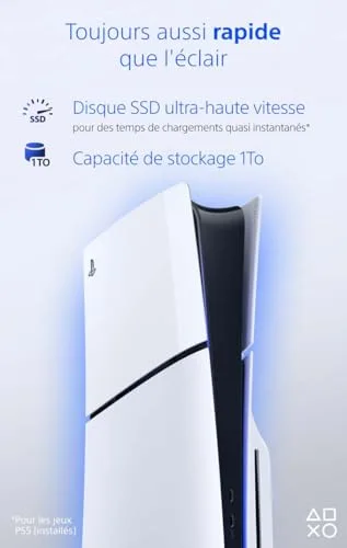 Pack PS5 Standard (avec lecteur CD) : Console PlayStation 5 (Modèle Slim) + 2ème manette DualSense Blanche - vue 3