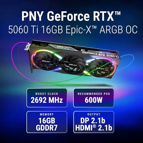 PNY - Carte graphique - GeForce RTX™ 5060 Ti - 16GB - ARGB Overclocked Triple Fan DLSS 4 - vue 2