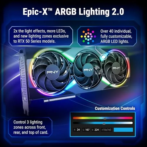 PNY - Carte graphique - GeForce RTX™ 5060 Ti - 16GB - ARGB Overclocked Triple Fan DLSS 4 - vue 3