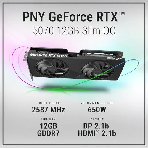 PNY - Carte graphique - NVIDIA Blackwell - GeForce RTX 5070 SLIM OC Dual Fan - 12 Go - vue 2