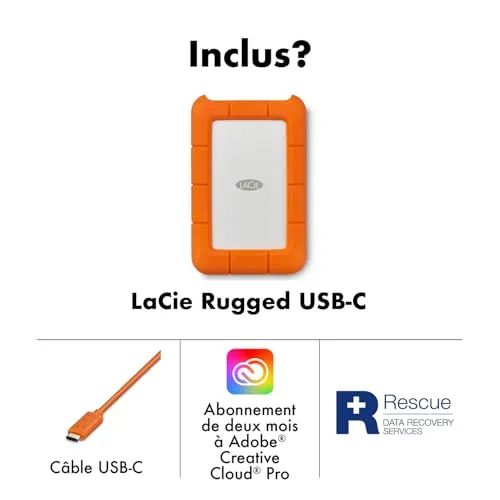 LaCie Rugged USB-C 1 To Orange - vue 3