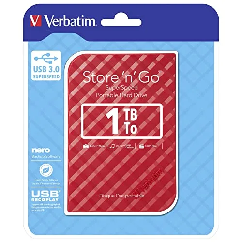 Verbatim Disque dur portable USB Store 'n' Go 3.0 1 To Rouge - vue 3