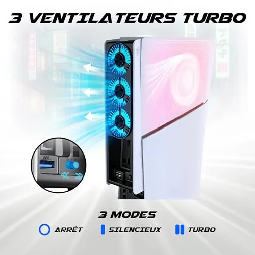 Ventilateur de refroidissement - AKUMA - PS5 Slim - Silencieux - 3 Ventilateurs - USB 3.0 - vue 3