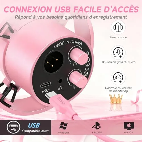 FIFINE AM8 Micro dynamique USB/XLR RGB rose - vue 2