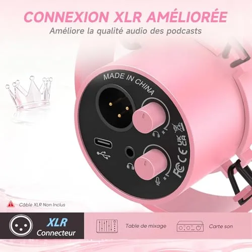 FIFINE AM8 Micro dynamique USB/XLR RGB rose - vue 3