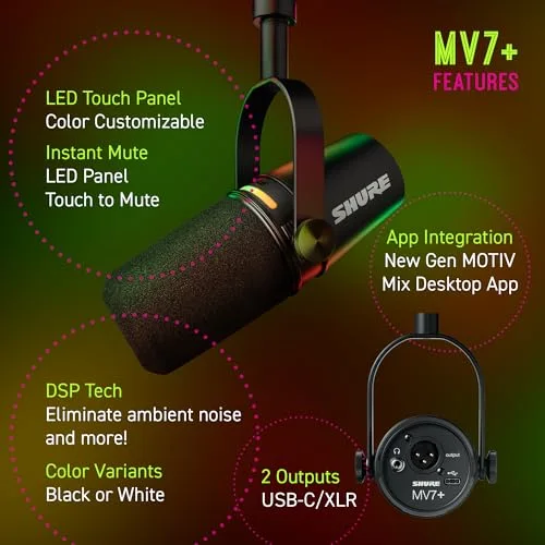 Microphone dynamique Shure MV7+ - vue 3