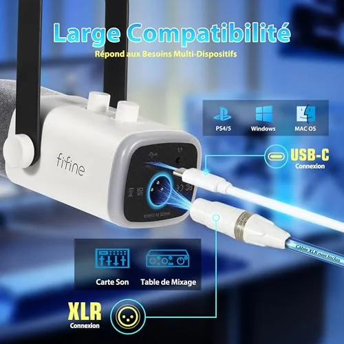 FIFINE AM8 microphone USB/XLR dynamique RGB - vue 2