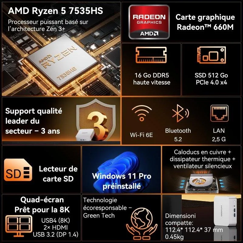 GEEKOM A7 Ryzen 5 7535HS 16GB 512GB - vue 1