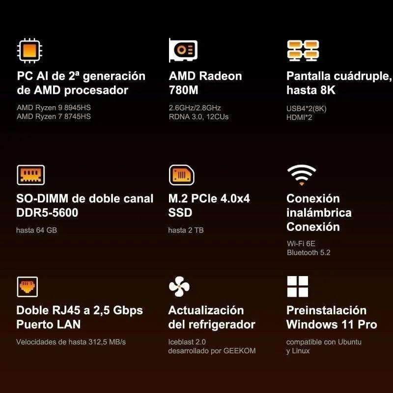 GEEKOM A8 Max Ryzen 7 8745HS 16Go 1To - vue 2