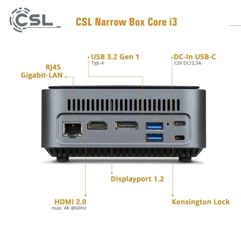 Mini PC CSL Narrow Box i3-N305 32GB 2TB - vue 3